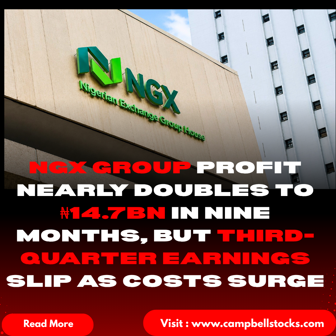 NGX Group Profit Nearly Doubles to ₦14.7bn in Nine Months, but Third-Quarter Earnings Slip as Costs Surge